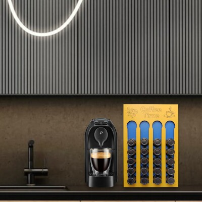 Tchibo Uyumlu Kapsül Kahve Tutucu Sarı Mavi Renk 24 Kapsül Kapasiteli Kapsül Standı Organizer